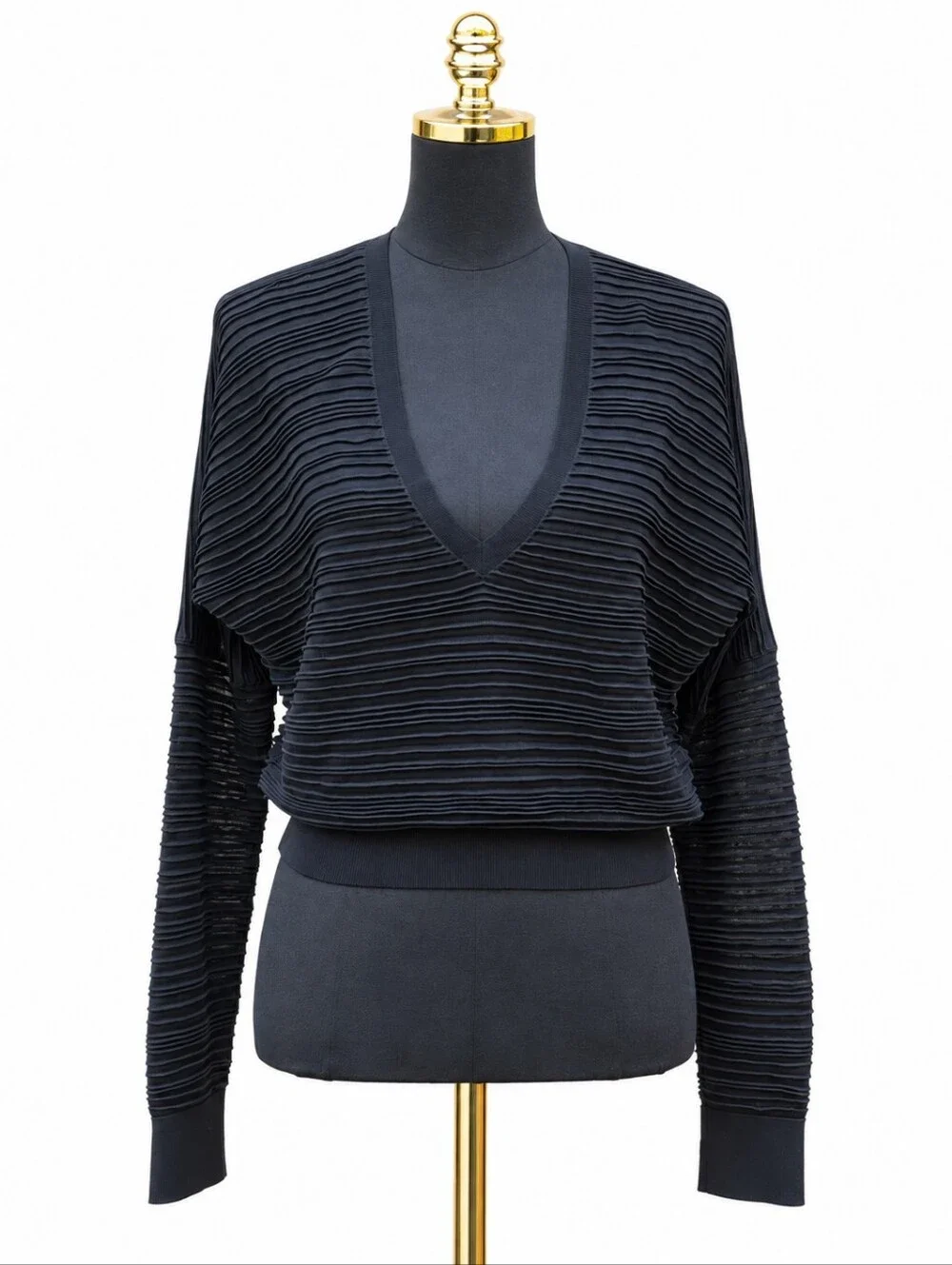 Club Monaco Voluminous Ottoman Sheer Sweater Black Size S V-Neck NWT